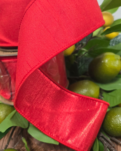 Ribbon - 2.5" x 10yd, Red with Metallic Red Reversible