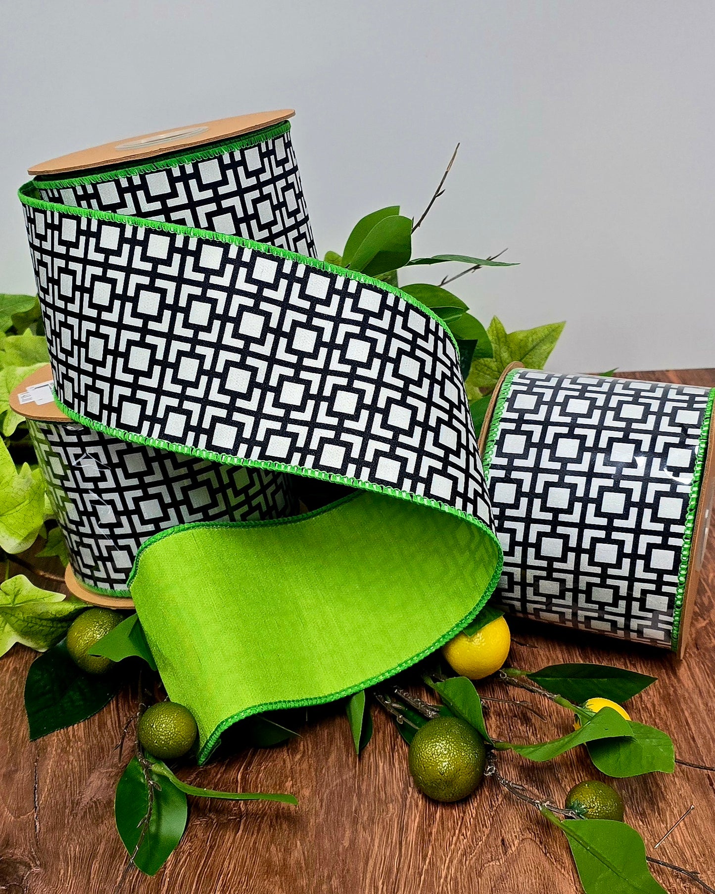 Ribbon - 4" x 10yd, Black, White, Lime Breeze Block