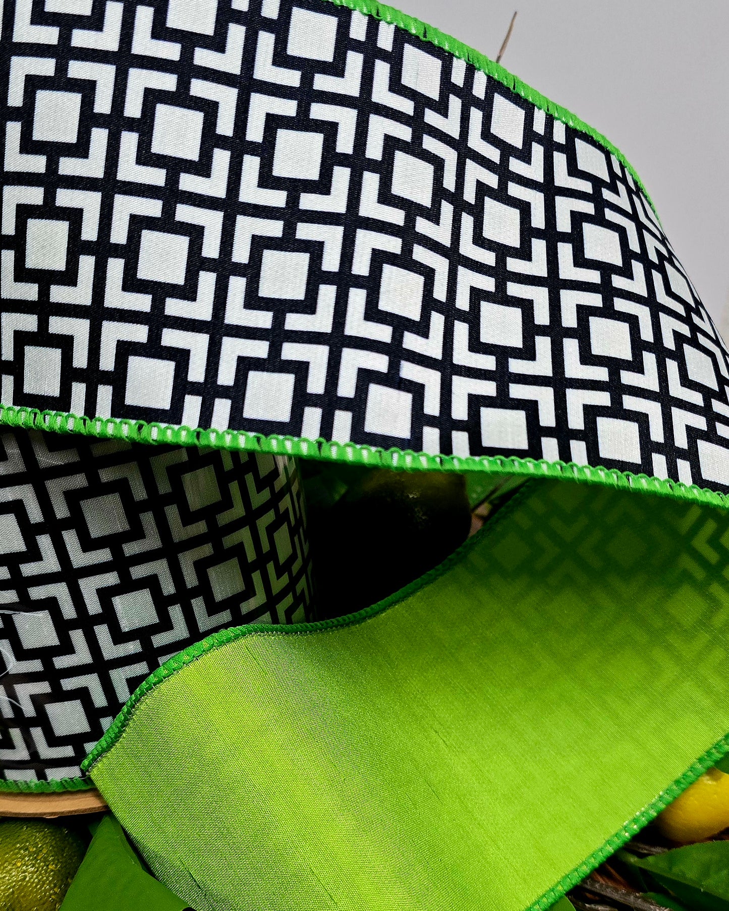 Ribbon - 4" x 10yd, Black, White, Lime Breeze Block