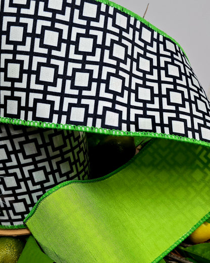 Ribbon - 4" x 10yd, Black, White, Lime Breeze Block