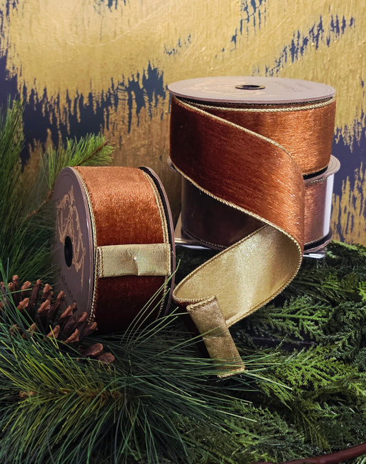 Ribbon - 2.5" Copper Ice Velvet with Gold Shimmer
