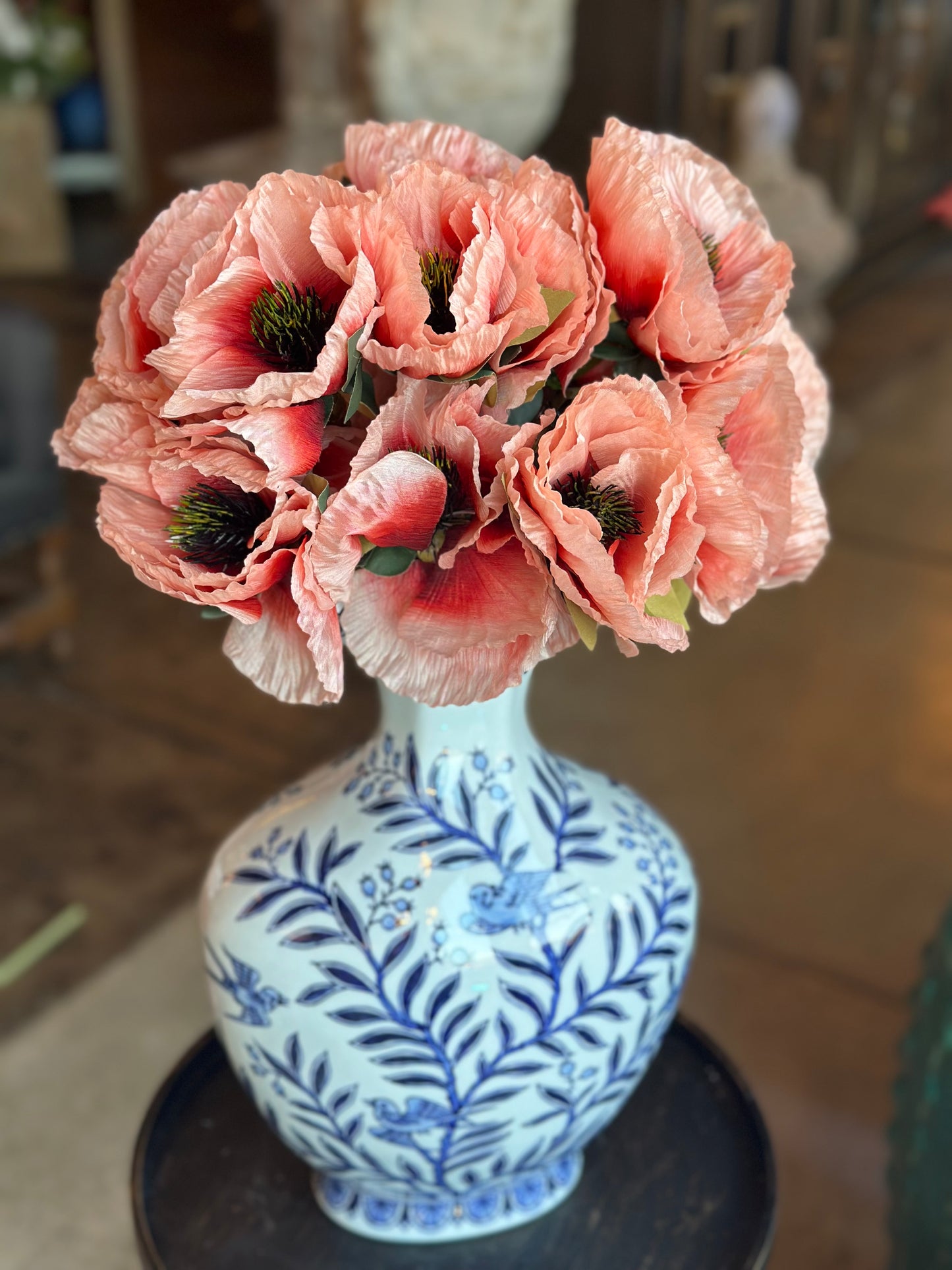 21" Peach Poppy Stems