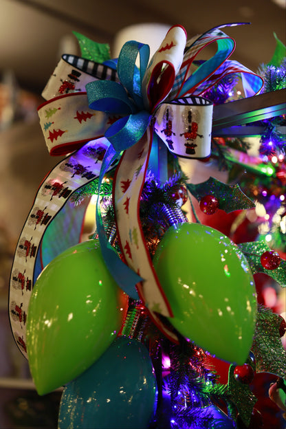 Ribbon - 4" x 10yd, Turquoise, Red, Apple Green Plaid Ribbon