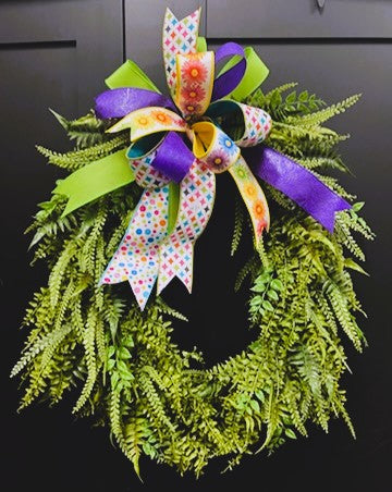 36" Mixed Fern Wreath with Seasonal Bow