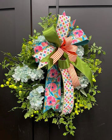 24" Blue Hydrangea & Mixes Greenery Wreath