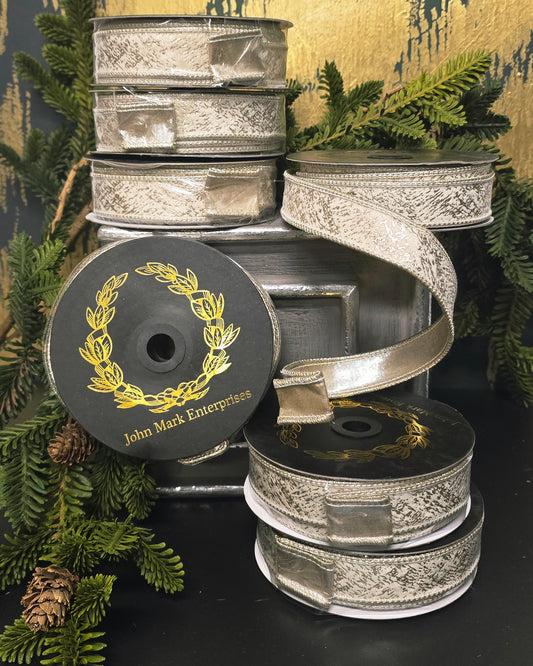 Ribbon - John Mark Enterprises - 1" Ivory Velvet with Champagne Print