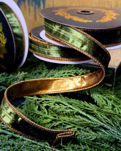 Ribbon - John Mark Enterprises - 1" Olive Green Smooth Velvet