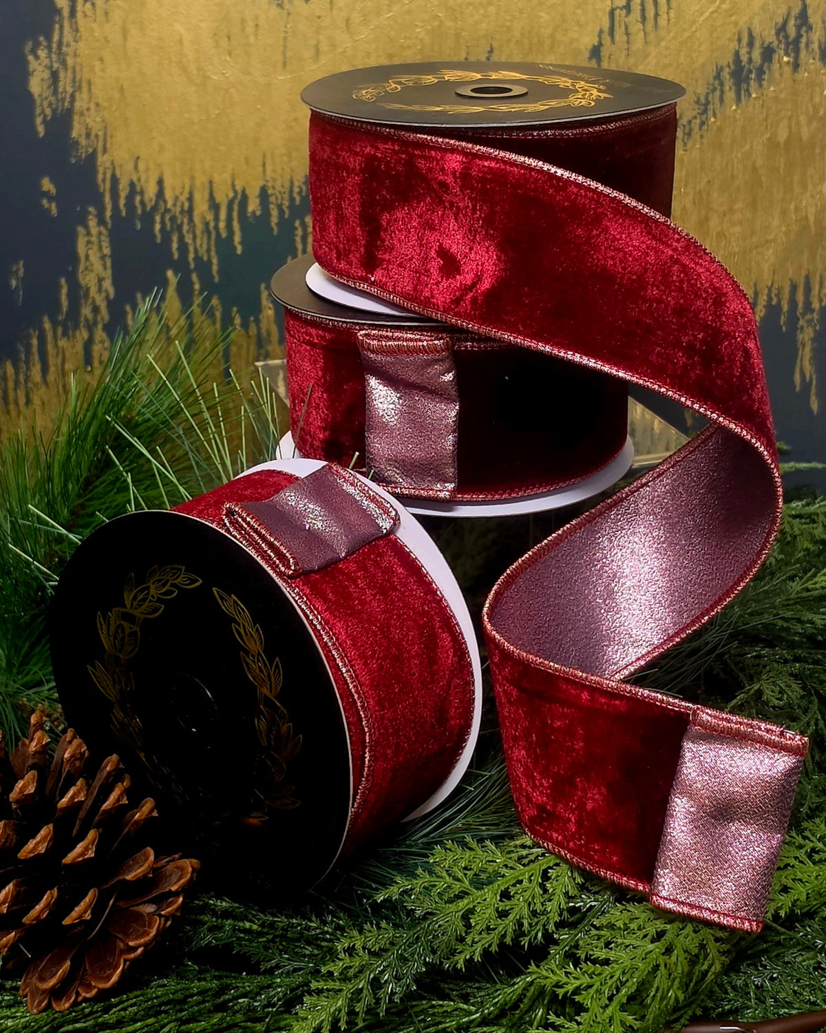 Ribbon - John Mark Enterprises - 2.5" Burgundy Velvet with Mauve Backing