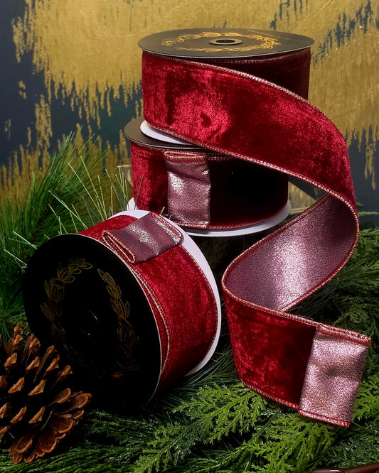 Ribbon - John Mark Enterprises - 2.5" Burgundy Velvet with Mauve Backing