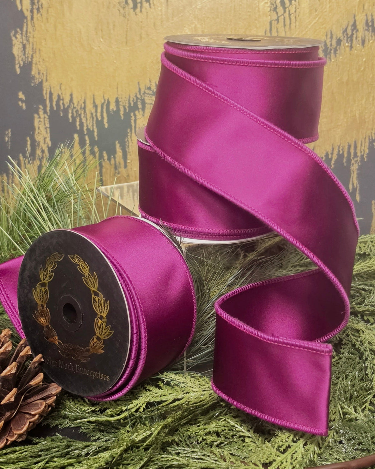 Ribbon - John Mark Enterprises - 2.5" Deep Fushia Double Sided Satin Finish