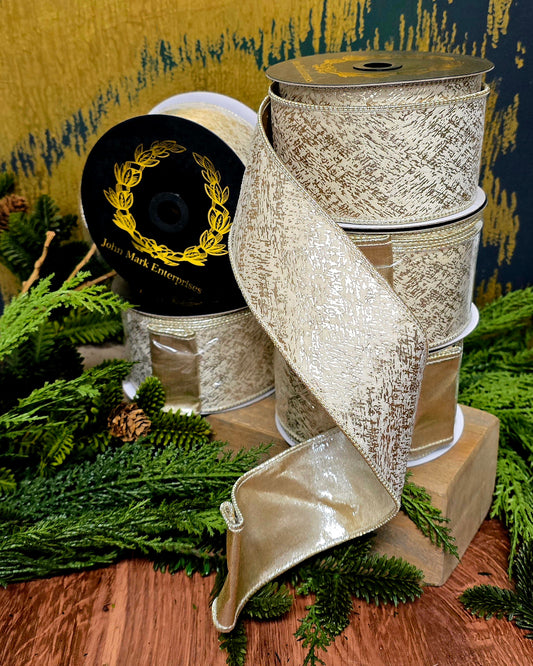 Ribbon - John Mark Enterprises - 2.5" Ivory Velvet with Champagne Print