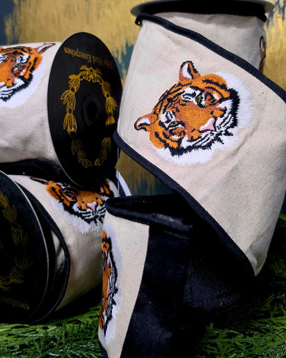 Ribbon - John Mark Enterprises - 4" Embroidered Tiger on Canvas