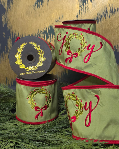 Ribbon - John Mark Enterprises - 4" Embroidered Joy Wreath