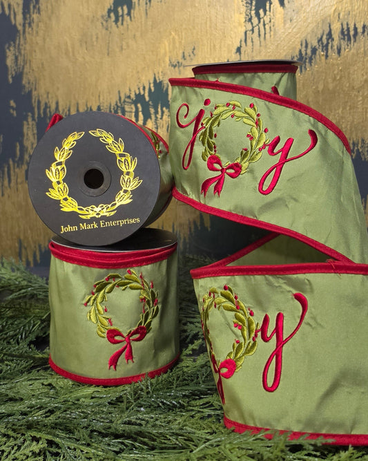 Ribbon - John Mark Enterprises - 4" Embroidered Joy Wreath