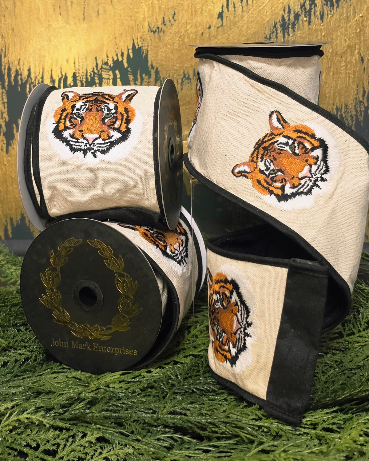 Ribbon - John Mark Enterprises - 4" Embroidered Tiger on Canvas