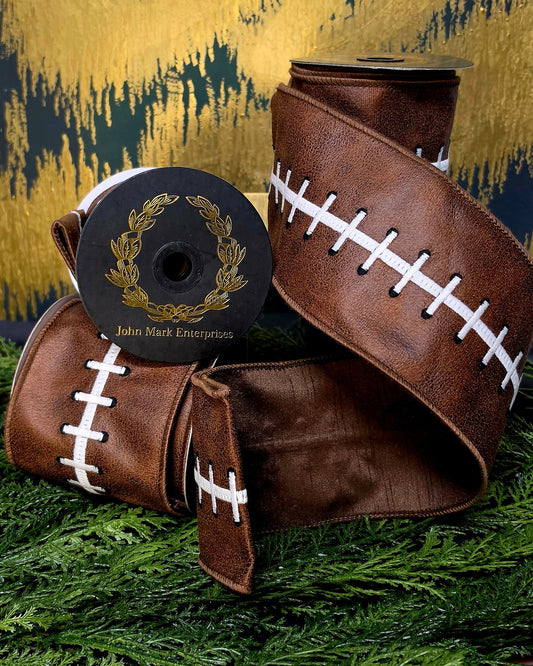 Ribbon - John Mark Enterprises - 4" Embroidered Football Stitch