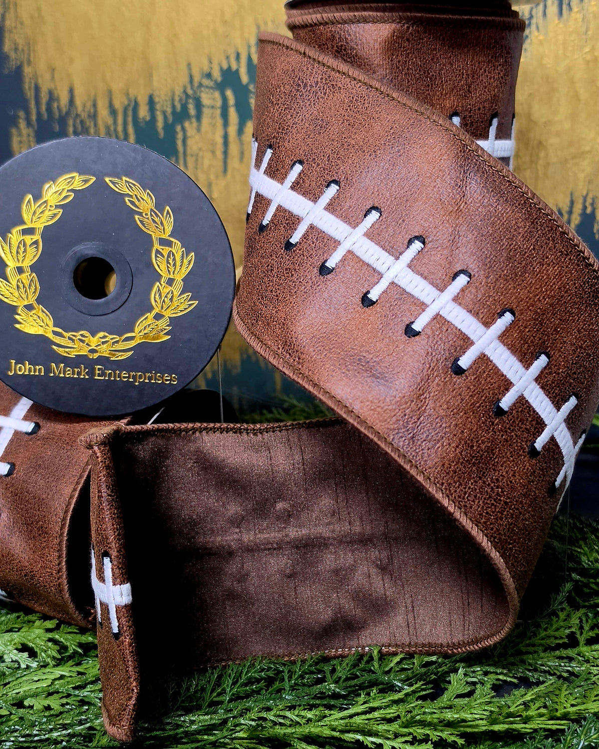 Ribbon - John Mark Enterprises - 4" Embroidered Football Stitch