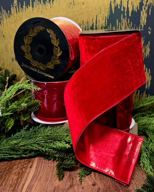Ribbon - John Mark Enterprises - 4" Red Velvet with Metallic Back