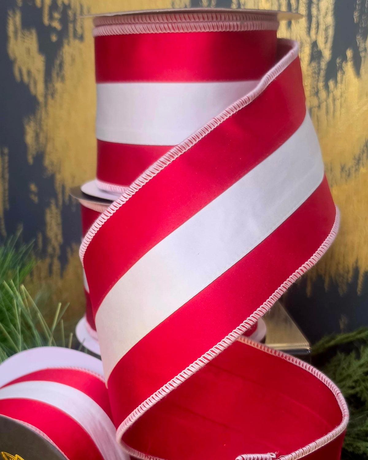 Ribbon - John Mark Enterprises - 4" Red Satin with White Stripe
