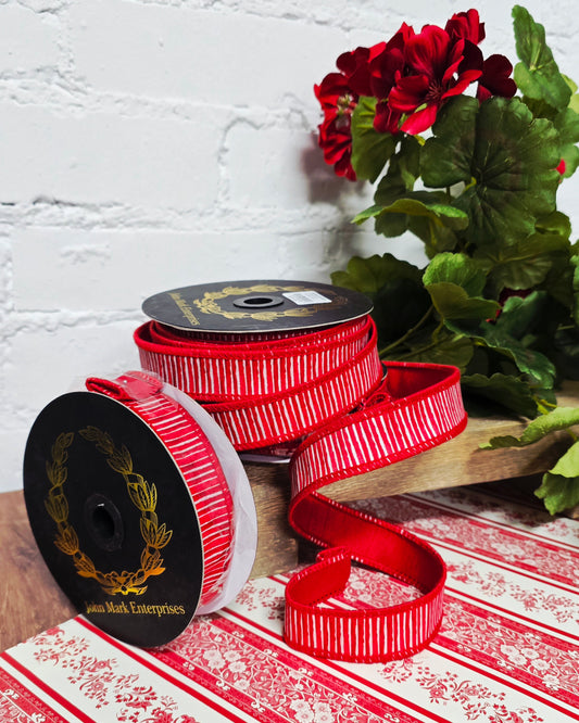 Ribbon - John Mark Enterprises - 1" Red Mini Stripe Dupioni