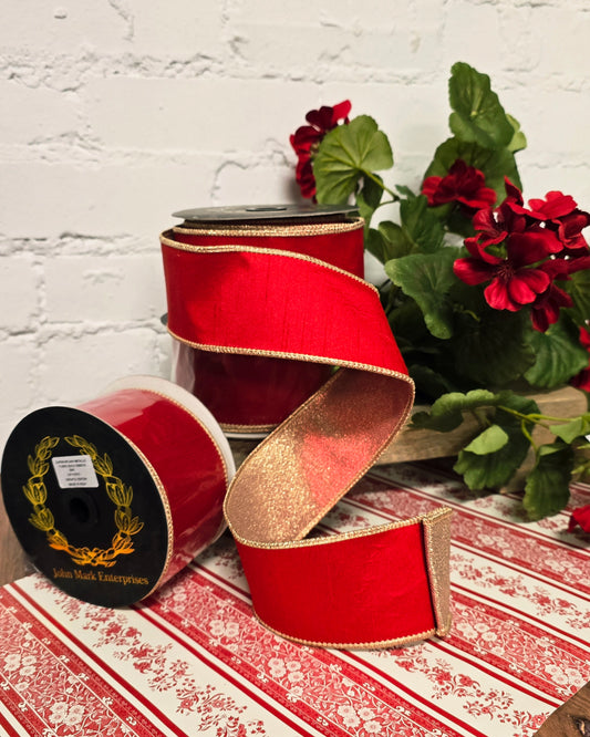 Ribbon - John Mark Enterprises - 2.5" Red Splash Dupioni