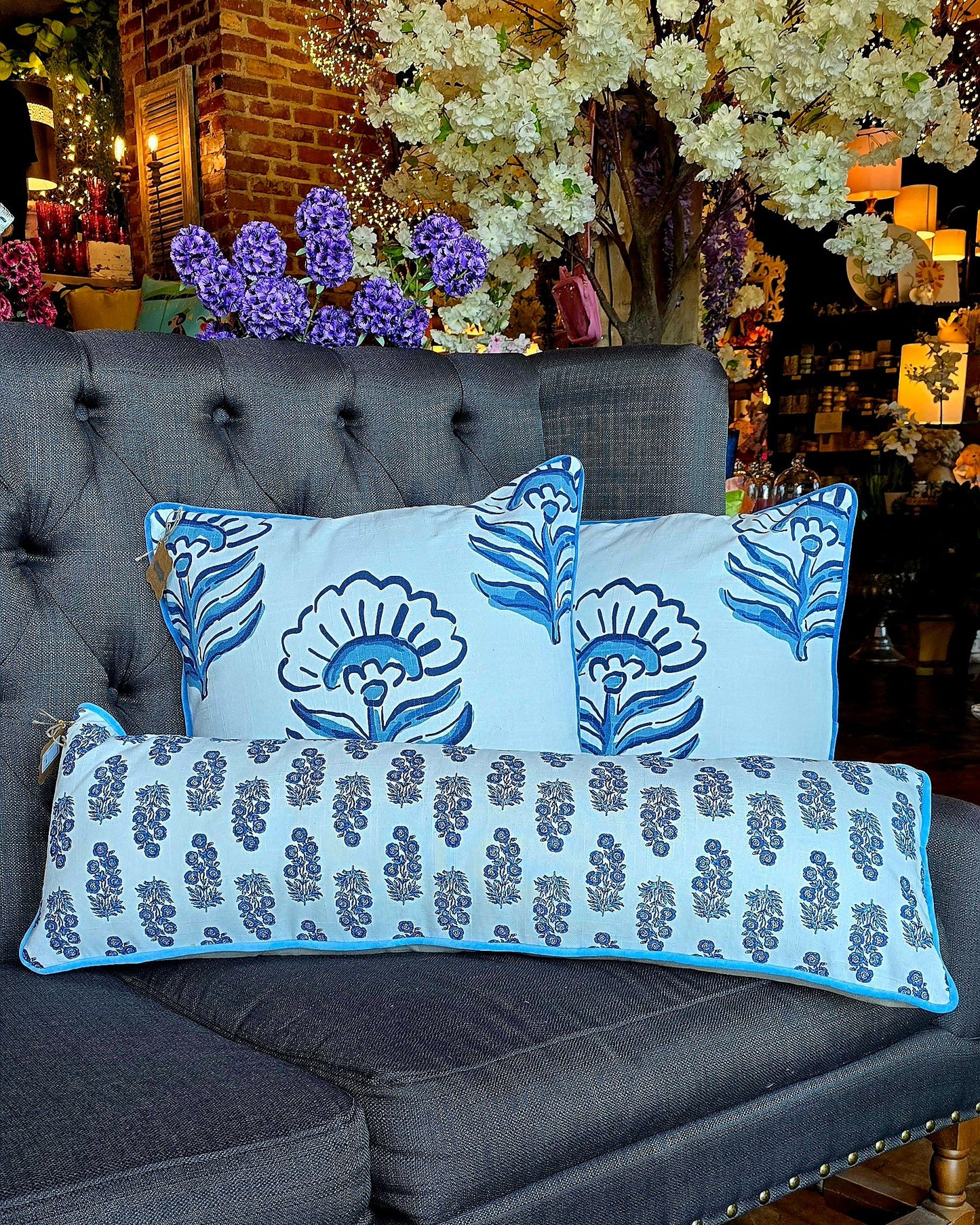 MudPie - Cornflower Block Print Pillows