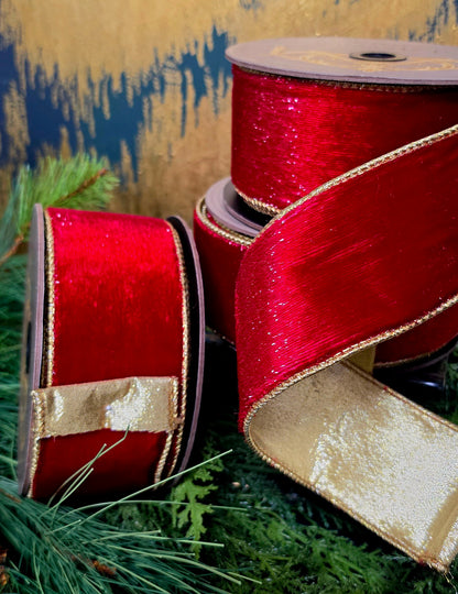 Ribbon - 2.5" Red Ice Velvet with Gold Shimmer