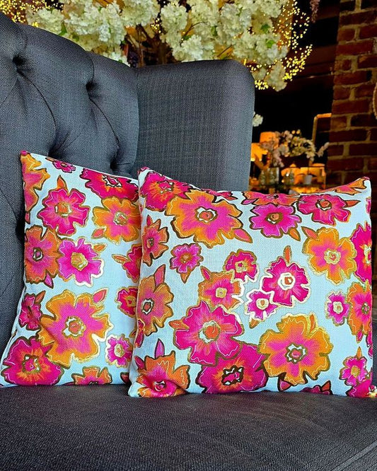 Orange & Pink Blooms Gold Foil Pillow