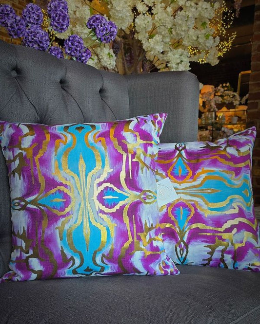 Purple Teal Kaleidoscope Gold Foil Pillow