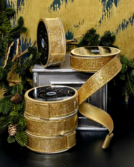 Ribbon - 1.5" Gold Glitter Iridescent