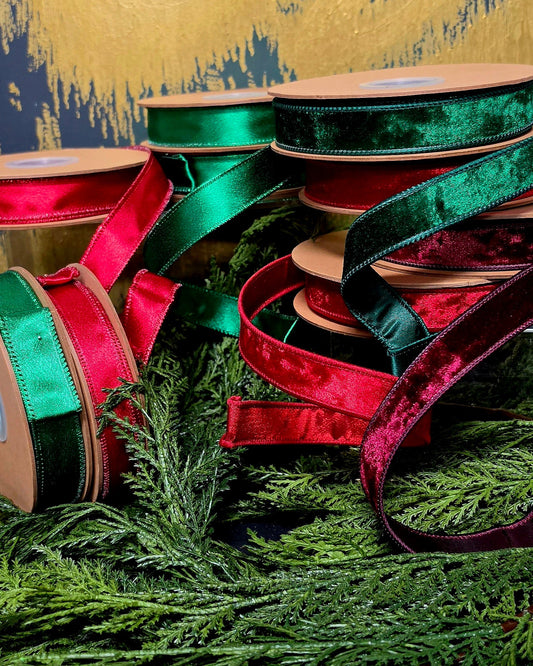 Ribbon - 1" Wired Edge Traditional Velvets & Shimmer Satins