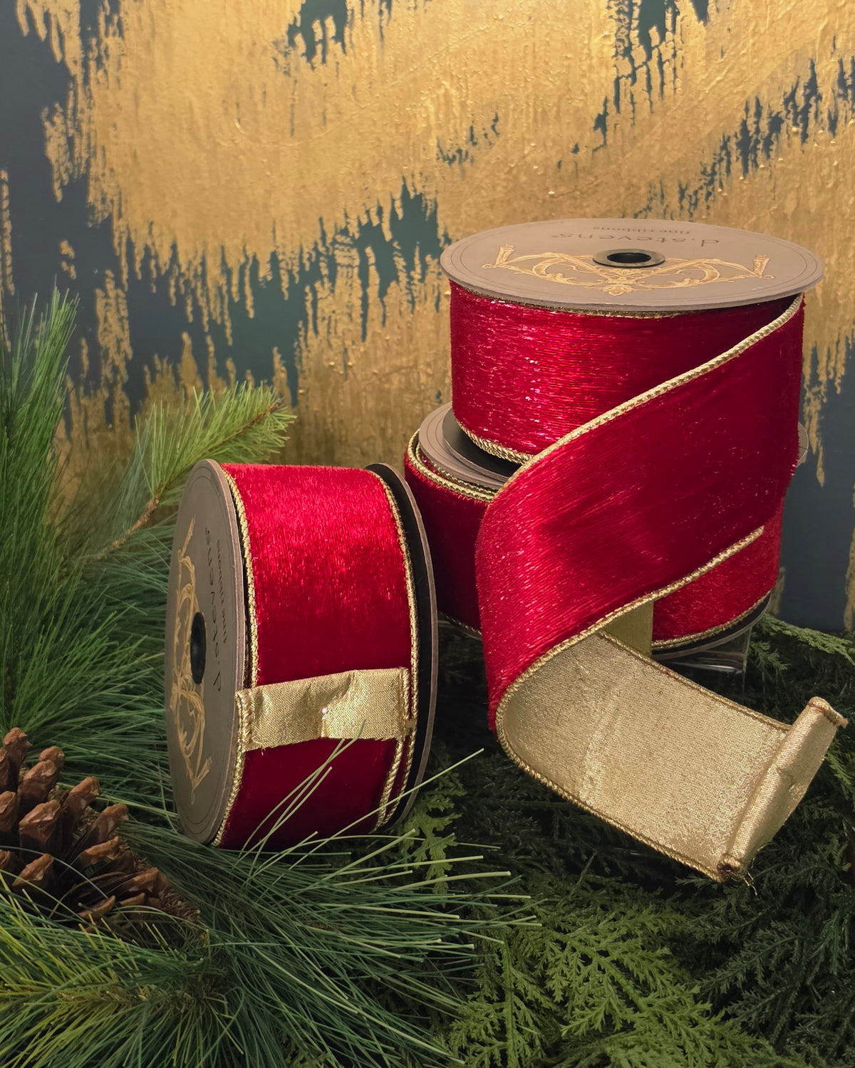 Ribbon - 2.5" Red Ice Velvet with Gold Shimmer